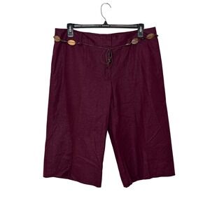 Lane Bryant Burgundy Linen Blend Gaucho Capri Pants Plus Size 18 with Belt